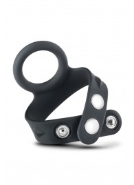 Черное эрекционное кольцо с подхватом мошонки на кнопках VS6 - Blush Novelties - в Братске купить с доставкой