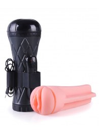 Телесный мастурбатор-вагина в черной колбе с вибрацией - Boys of Toys - в Братске купить с доставкой
