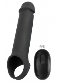 Черная вибронасадка для пениса с хомутом для мошонки и пультом ДУ Remote Controlled Penis Extension - Orion - в Братске купить с доставкой