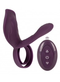 Фиолетовая насадка на член с клиторальным отростком и пультом ДУ RC Couple’s Vibrator 2 - Orion - в Братске купить с доставкой