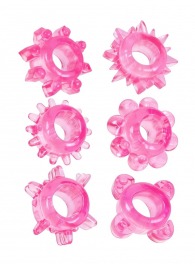 Набор из 6 розовых эрекционных колец с различным рельефом - Erowoman-Eroman - в Братске купить с доставкой