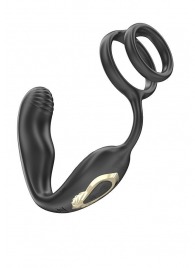 Черная анальная пробка с вращением и эрекционными кольцами - Ibiza - в Братске купить с доставкой