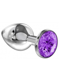 Малая серебристая анальная пробка Diamond Purple Sparkle Small с фиолетовым кристаллом - 7 см. - Lola Games - купить с доставкой в Братске