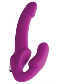 Ярко-розовый безремневой вибрострапон Evoke Vibrating Strapless Silicone Strap-on Dildo - XR Brands - купить с доставкой в Братске