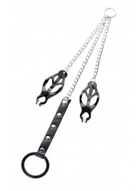 Черно-серебристые зажимы для сосков с кольцом для пениса TOYFA Metal - ToyFa - купить с доставкой в Братске