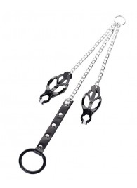 Черно-серебристые зажимы для сосков с кольцом для пениса TOYFA Metal - ToyFa - купить с доставкой в Братске