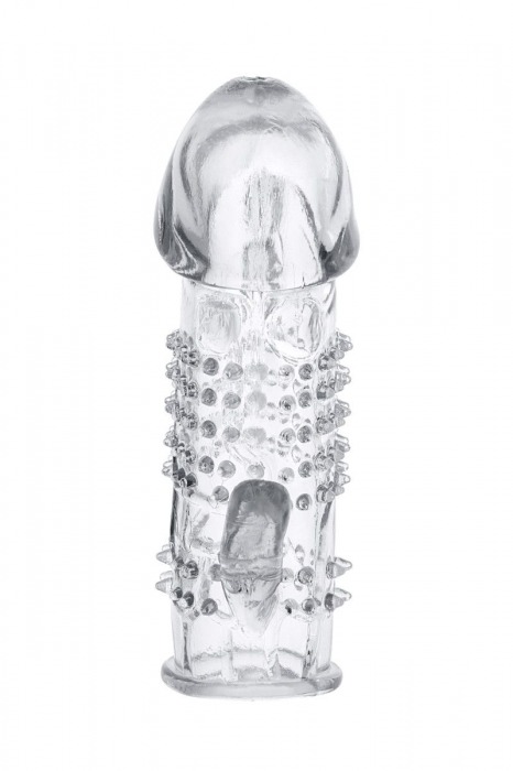 Прозрачная гелевая насадка с шипами и клиторальным отростком - 13 см. - Toyfa Basic - в Братске купить с доставкой