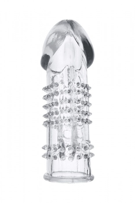 Прозрачная гелевая насадка с шипами и клиторальным отростком - 13 см. - Toyfa Basic - в Братске купить с доставкой