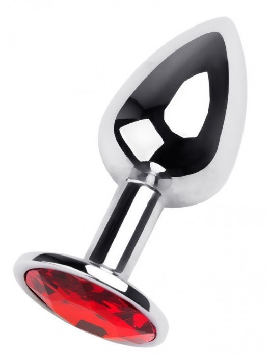 Маленькая коническая серебристая анальная пробка с красным кристаллом - 7 см. - ToyFa - купить с доставкой в Братске