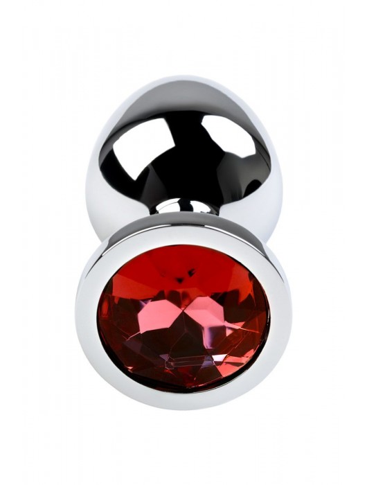 Серебристая коническая анальная пробка с красным кристаллом - 8 см. - ToyFa - купить с доставкой в Братске