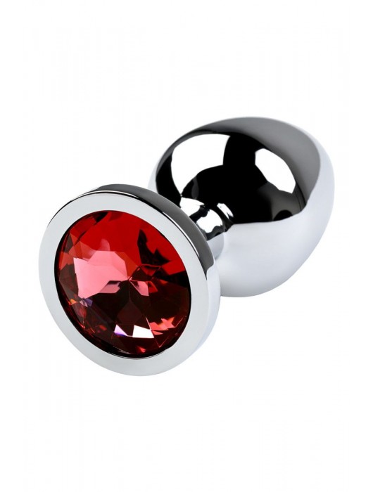 Серебристая коническая анальная пробка с красным кристаллом - 8 см. - ToyFa - купить с доставкой в Братске