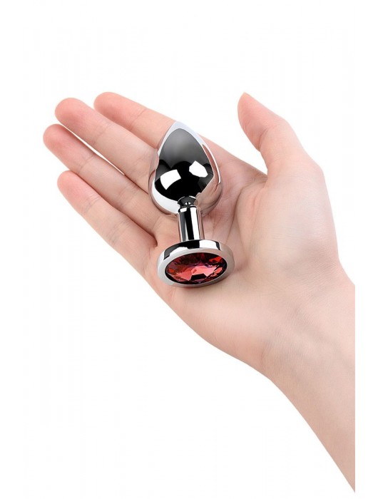 Серебристая коническая анальная пробка с красным кристаллом - 8 см. - ToyFa - купить с доставкой в Братске