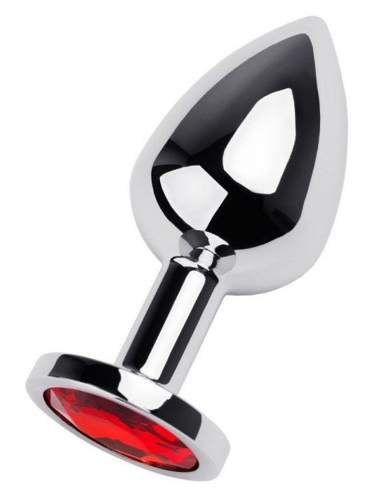 Серебристая коническая анальная пробка с красным кристаллом - 8 см. - ToyFa - купить с доставкой в Братске