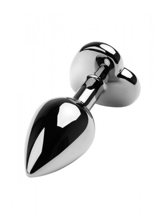 Серебристая коническая анальная пробка с красным кристаллом-сердечком - 7 см. - ToyFa - купить с доставкой в Братске