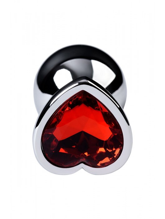 Серебристая коническая анальная пробка с красным кристаллом-сердечком - 7 см. - ToyFa - купить с доставкой в Братске