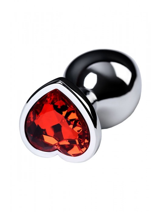 Серебристая коническая анальная пробка с красным кристаллом-сердечком - 7 см. - ToyFa - купить с доставкой в Братске