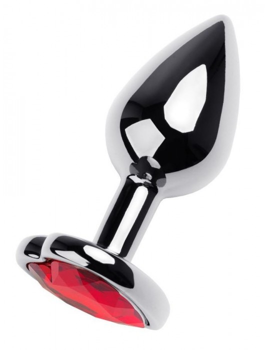 Серебристая коническая анальная пробка с красным кристаллом-сердечком - 7 см. - ToyFa - купить с доставкой в Братске