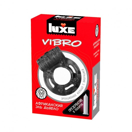 Чёрное эрекционное виброкольцо Luxe VIBRO  Африканский Эль Дьябло  + презерватив - Luxe - в Братске купить с доставкой