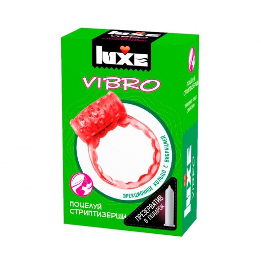 Розовое эрекционное виброкольцо Luxe VIBRO  Поцелуй стриптизёрши  + презерватив - Luxe - в Братске купить с доставкой