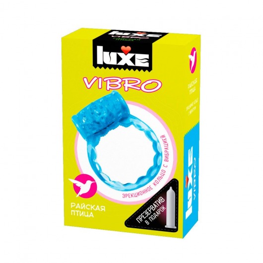 Голубое эрекционное виброкольцо Luxe VIBRO  Райская птица  + презерватив - Luxe - в Братске купить с доставкой