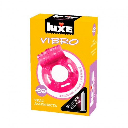 Розовое эрекционное виброкольцо Luxe VIBRO  Ужас Альпиниста  + презерватив - Luxe - в Братске купить с доставкой