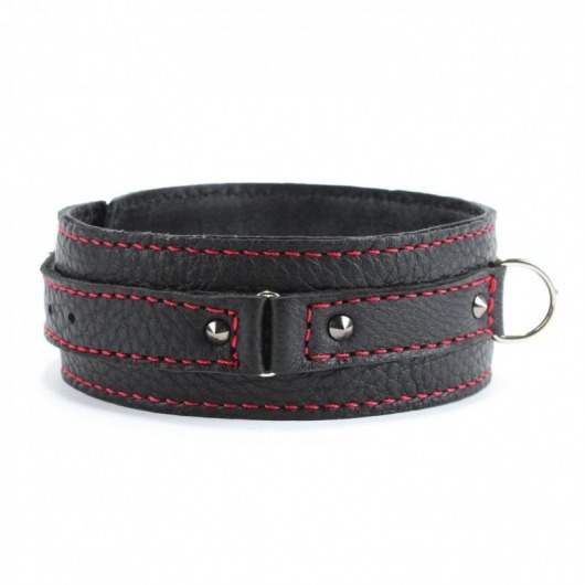 Черный ошейник из натуральной кожи с шипами и D-колечком - БДСМ Арсенал - купить с доставкой в Братске