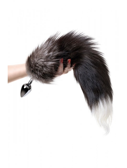 Серебристая металлическая анальная втулка с хвостом чернобурой лисы - размер S - ToyFa - купить с доставкой в Братске