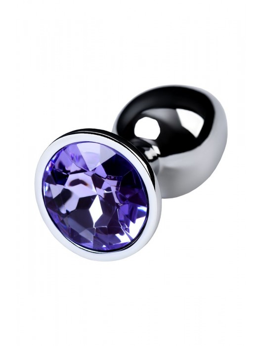 Серебристая конусовидная анальная пробка с фиолетовым кристаллом - 7 см. - ToyFa - купить с доставкой в Братске