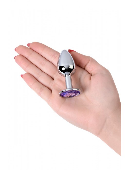 Серебристая конусовидная анальная пробка с фиолетовым кристаллом - 7 см. - ToyFa - купить с доставкой в Братске