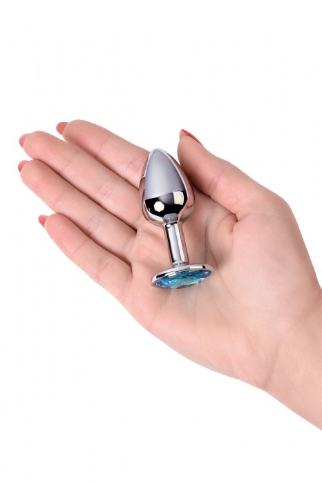 Серебристая конусовидная анальная пробка с голубым кристаллом - 7 см. - ToyFa - купить с доставкой в Братске