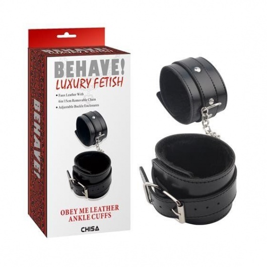 Черные оковы на ноги Obey Me Leather Ankle Cuffs - Chisa - купить с доставкой в Братске