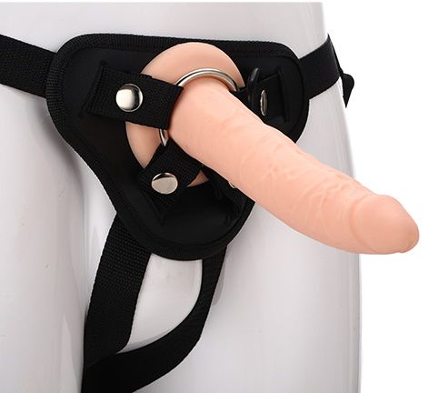 Телесный страпон на черных трусиках STRAP ON REAL DILDO - 20 см. - Dream Toys - купить с доставкой в Братске