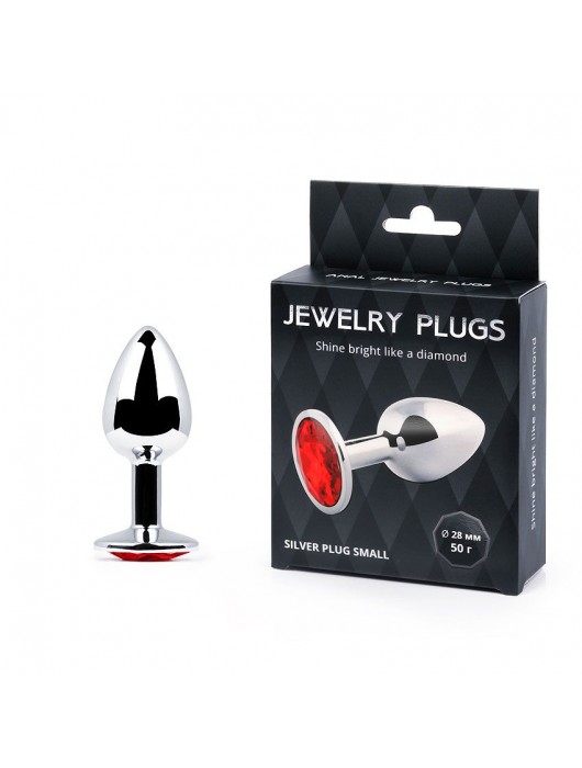 Серебристая анальная пробка с красным стразом - 7,2 см. - Anal Jewelry Plug - купить с доставкой в Братске