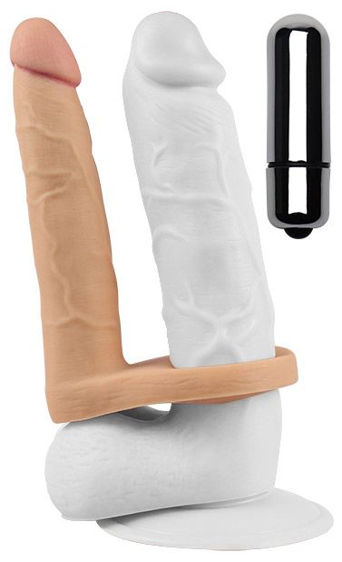 Телесная вибронасадка для двойного проникновения The Ultra Soft Double-Vibrating - 15,8 см. - Lovetoy - купить с доставкой в Братске