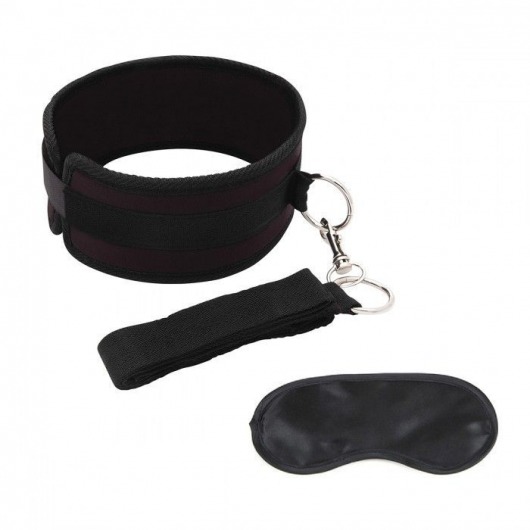 Черный ошейник с длинным поводком Collar and Leash Set - Lux Fetish - купить с доставкой в Братске