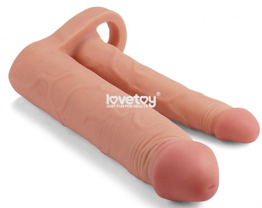 Телесная насадка для двойного проникновения Add 2 Pleasure X Tender Double Penis Sleeve - 20 см. - Lovetoy - в Братске купить с доставкой