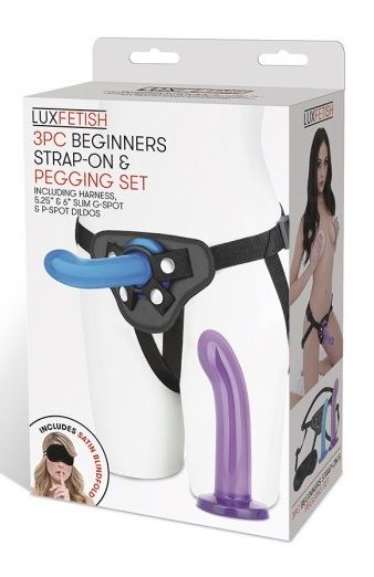 Страпон унисекс Beginners Strap-On с 2 насадками - 15 и 13 см. - Lux Fetish - купить с доставкой в Братске
