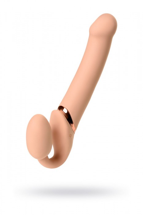 Телесный безремневой вибрострапон Vibrating Bendable Strap-On L - Strap-on-me - купить с доставкой в Братске