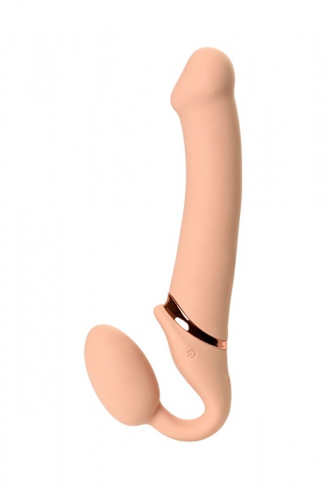 Телесный безремневой вибрострапон Vibrating Bendable Strap-On L - Strap-on-me - купить с доставкой в Братске