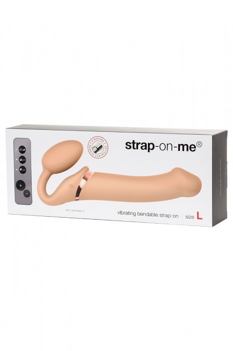 Телесный безремневой вибрострапон Vibrating Bendable Strap-On L - Strap-on-me - купить с доставкой в Братске