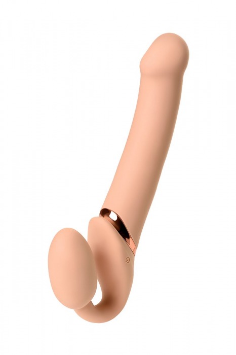 Телесный безремневой вибрострапон Vibrating Bendable Strap-On L - Strap-on-me - купить с доставкой в Братске