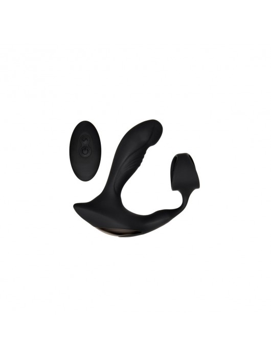 Черный вибромассажер простаты с эрекционным кольцом Strapped   Tapped - Zero Tolerance - в Братске купить с доставкой