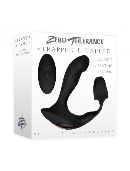 Черный вибромассажер простаты с эрекционным кольцом Strapped   Tapped - Zero Tolerance - в Братске купить с доставкой