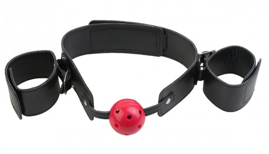 Кляп-наручники с красным шариком Breathable Ball Gag Restraint - Pipedream - купить с доставкой в Братске