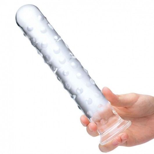 Прозрачный стеклянный фаллос с массажным рельефом 10  Extra Large Glass Dildo - 25,5 см. - Glas