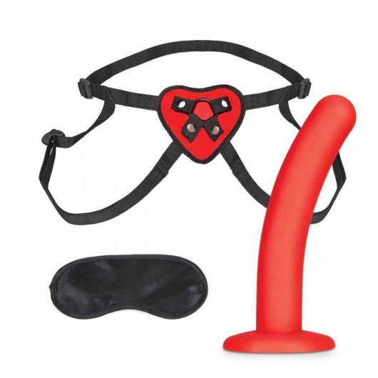 Красный поясной фаллоимитатор Red Heart Strap on Harness   5in Dildo Set - 12,25 см. - Lux Fetish - купить с доставкой в Братске