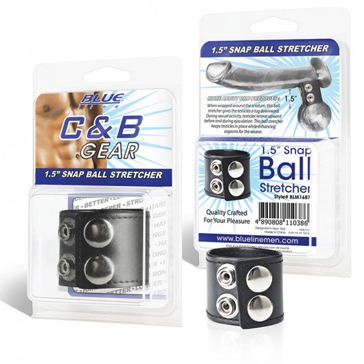 Хомут-утяжка для мошонки из искусственной кожи на клепках SNAP BALL STRETCHER - BlueLine - купить с доставкой в Братске