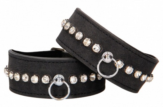 Черные наручники Diamond Studded Wrist Cuffs - Shots Media BV - купить с доставкой в Братске