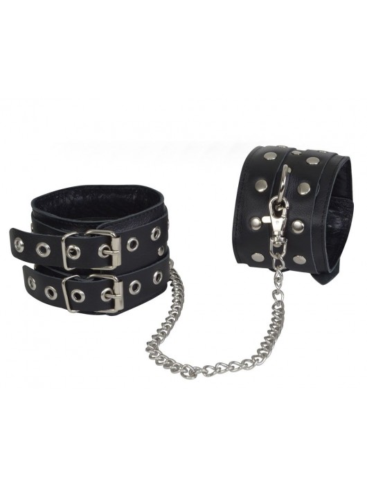 Чёрные кожаные оковы, соединенные цепочкой - Sitabella - купить с доставкой в Братске