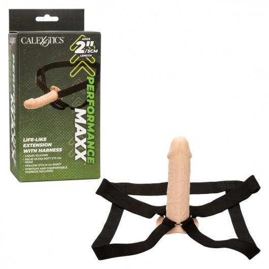 Телесный фаллопротез Life-Like Extension with Harness - 17,75 см. - California Exotic Novelties - купить с доставкой в Братске